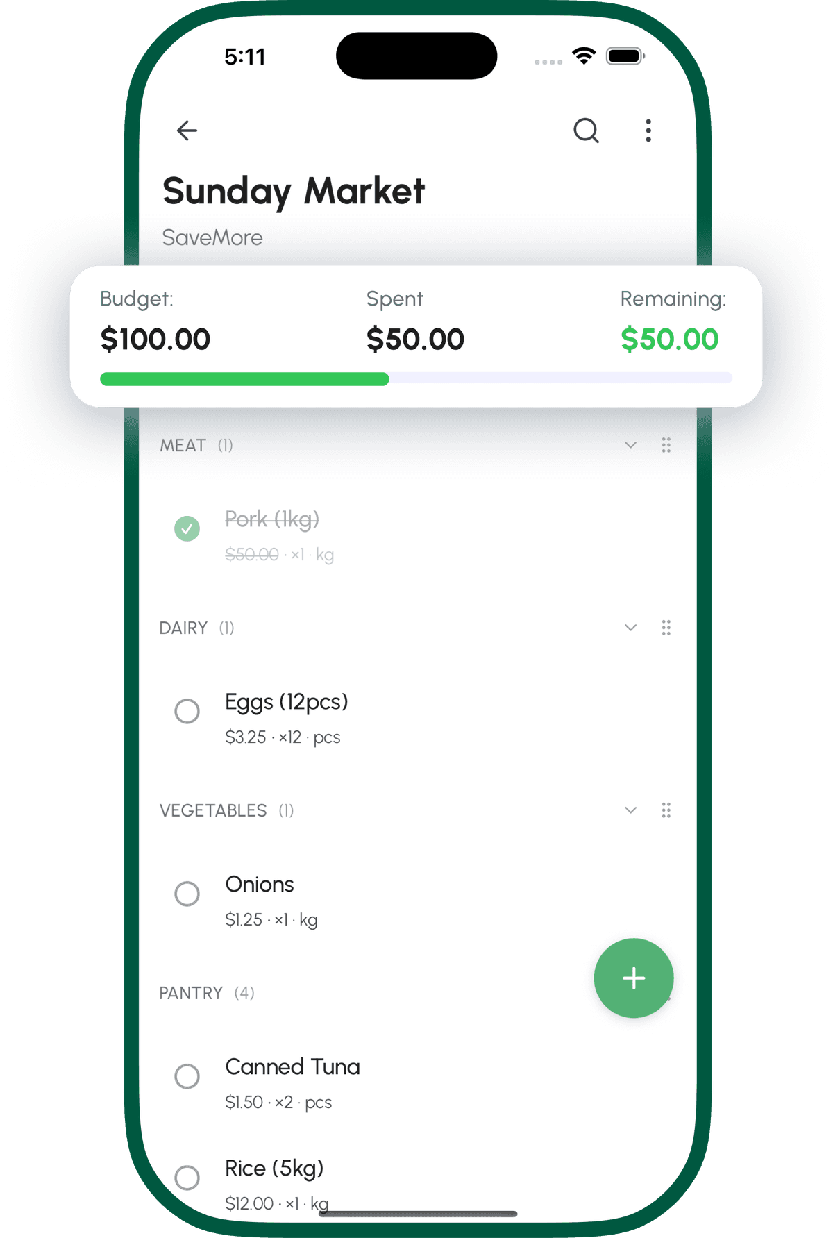 Budget progress bar showing spent vs remaining