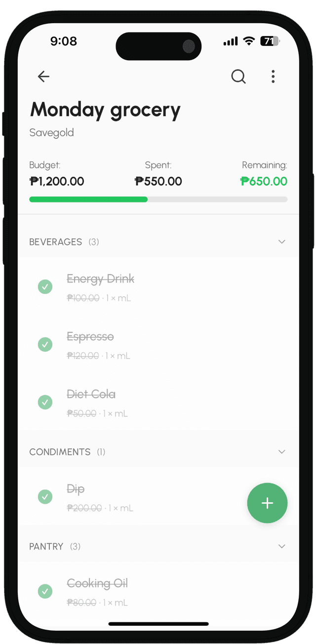 Smart Shopping Lists feature screenshot