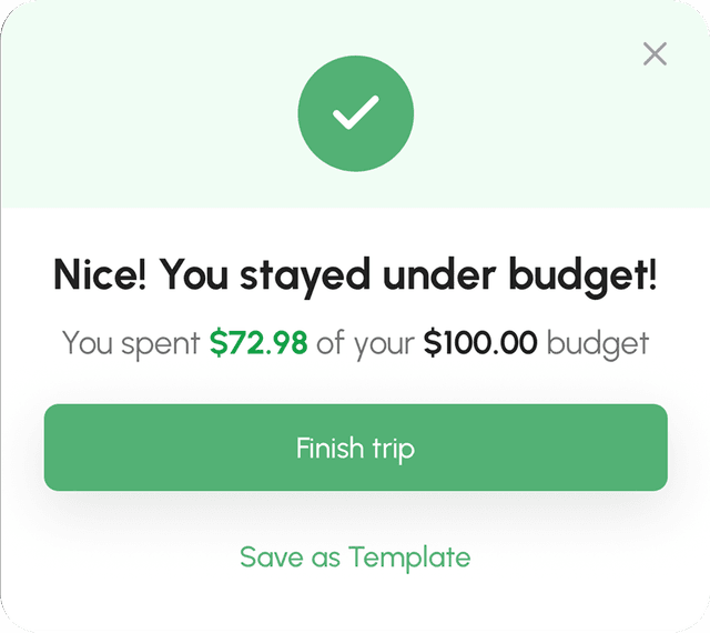 Cart complete modal showing you stayed under budget