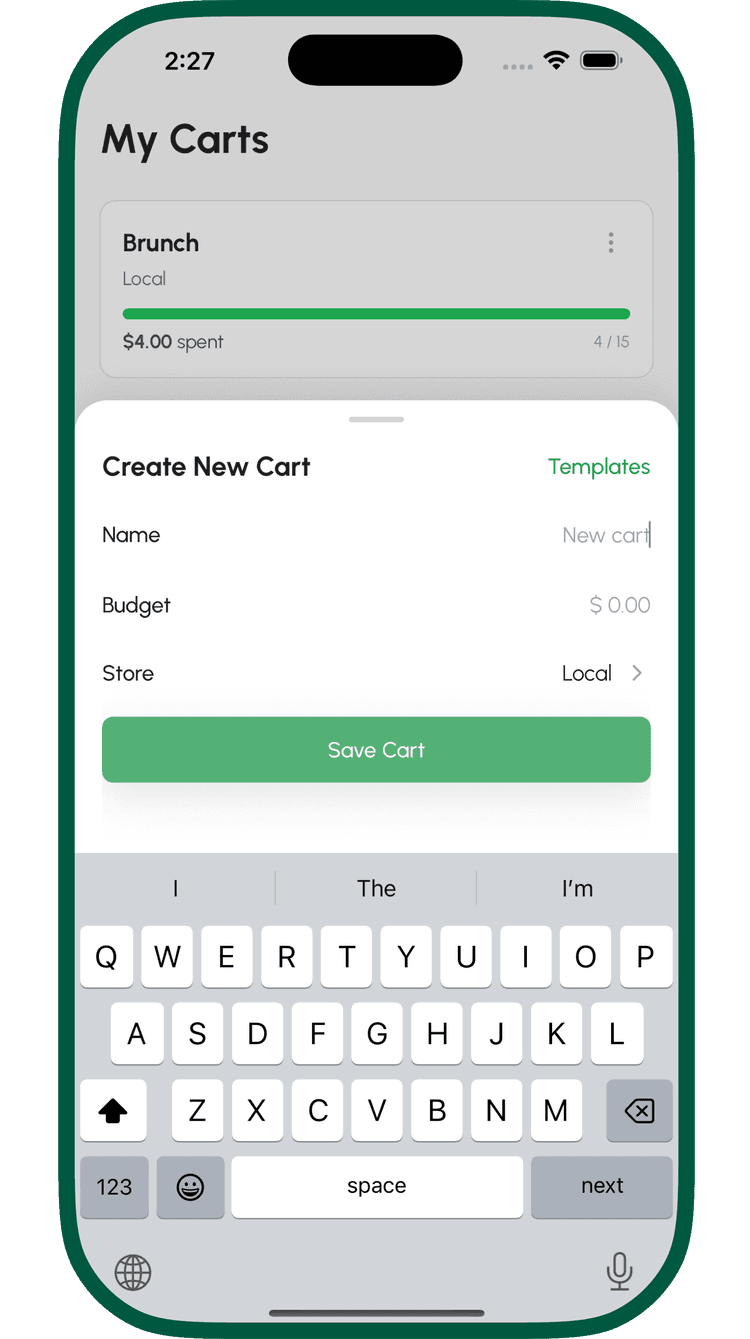 Creating a new cart with budget and store