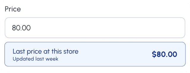 Price memory showing last price at this store