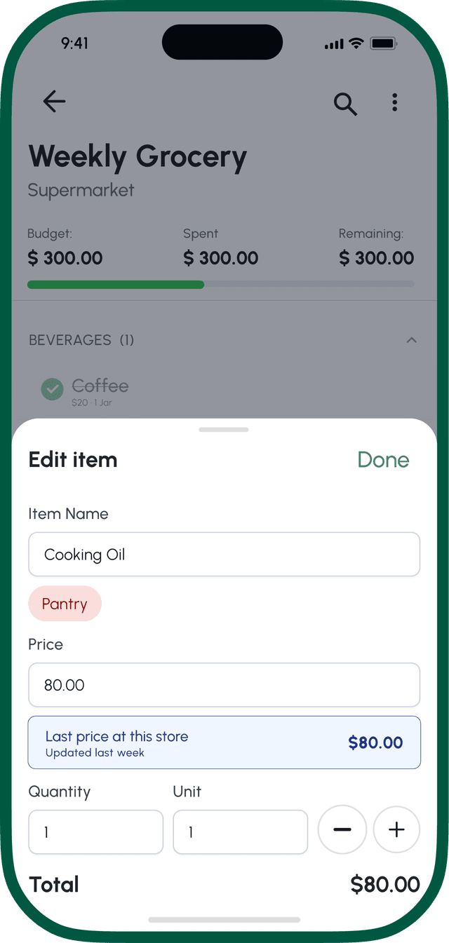 Price memory showing last price at this store suggestion