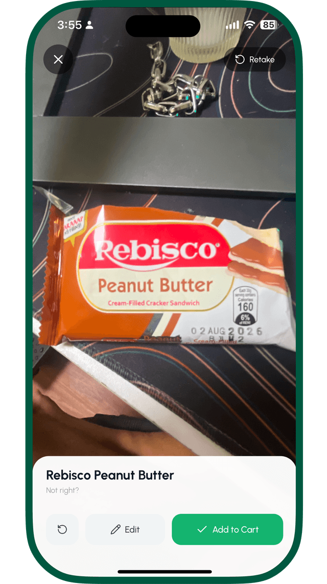 Camera Add scanning a product label and extracting the item name