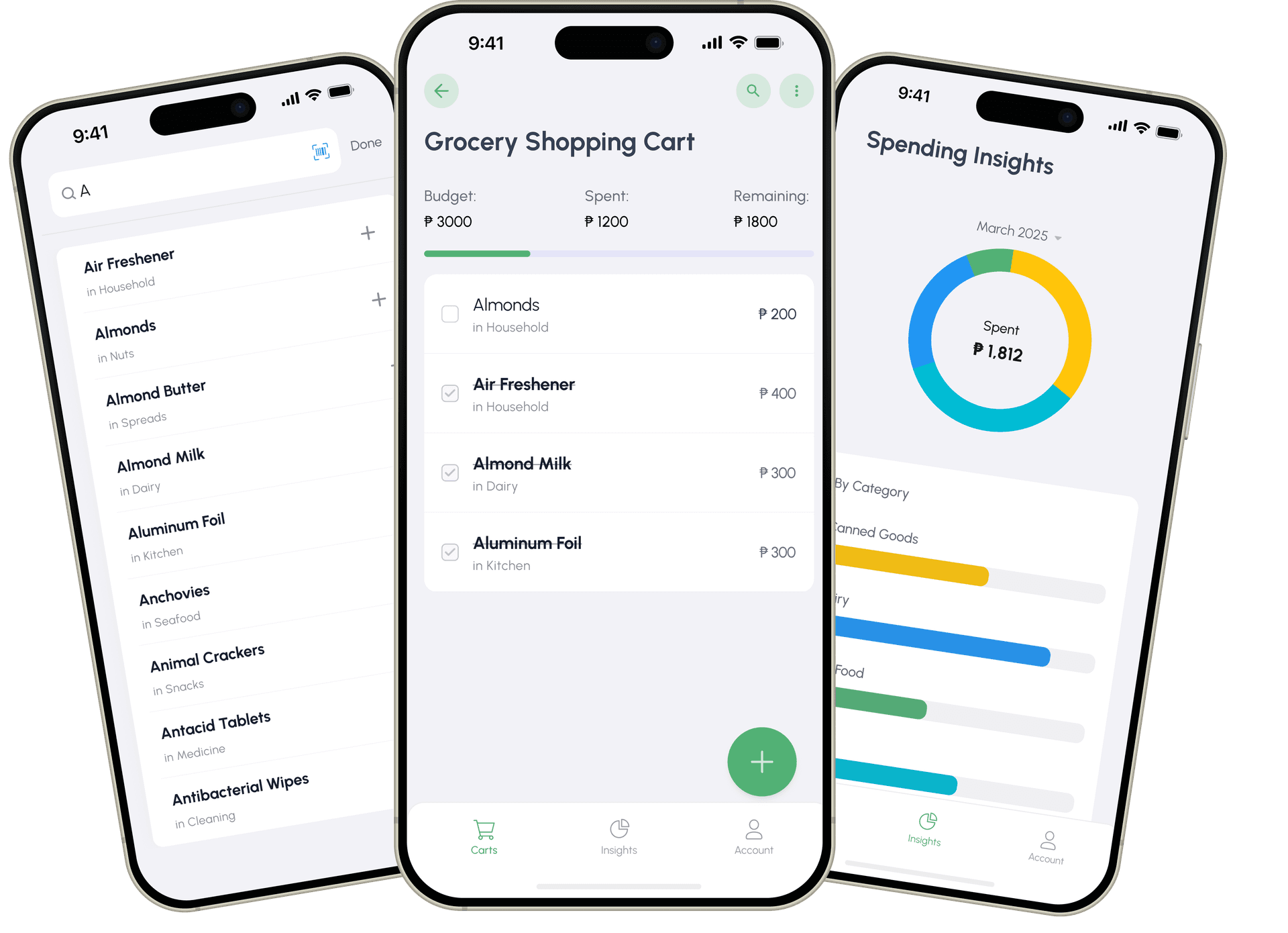 GroceryBudget app screenshots displayed on a smartphone mockup