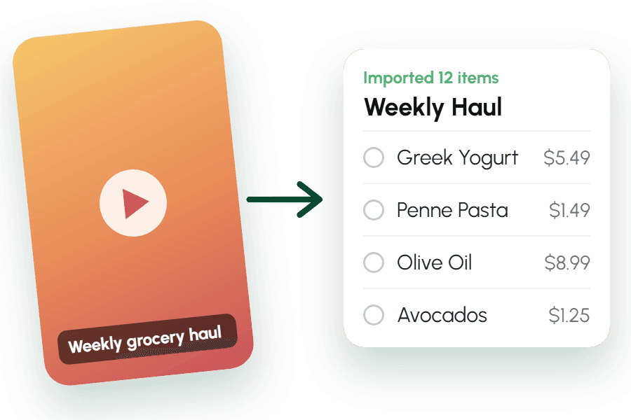 A grocery haul video turning into a cart with items and prices