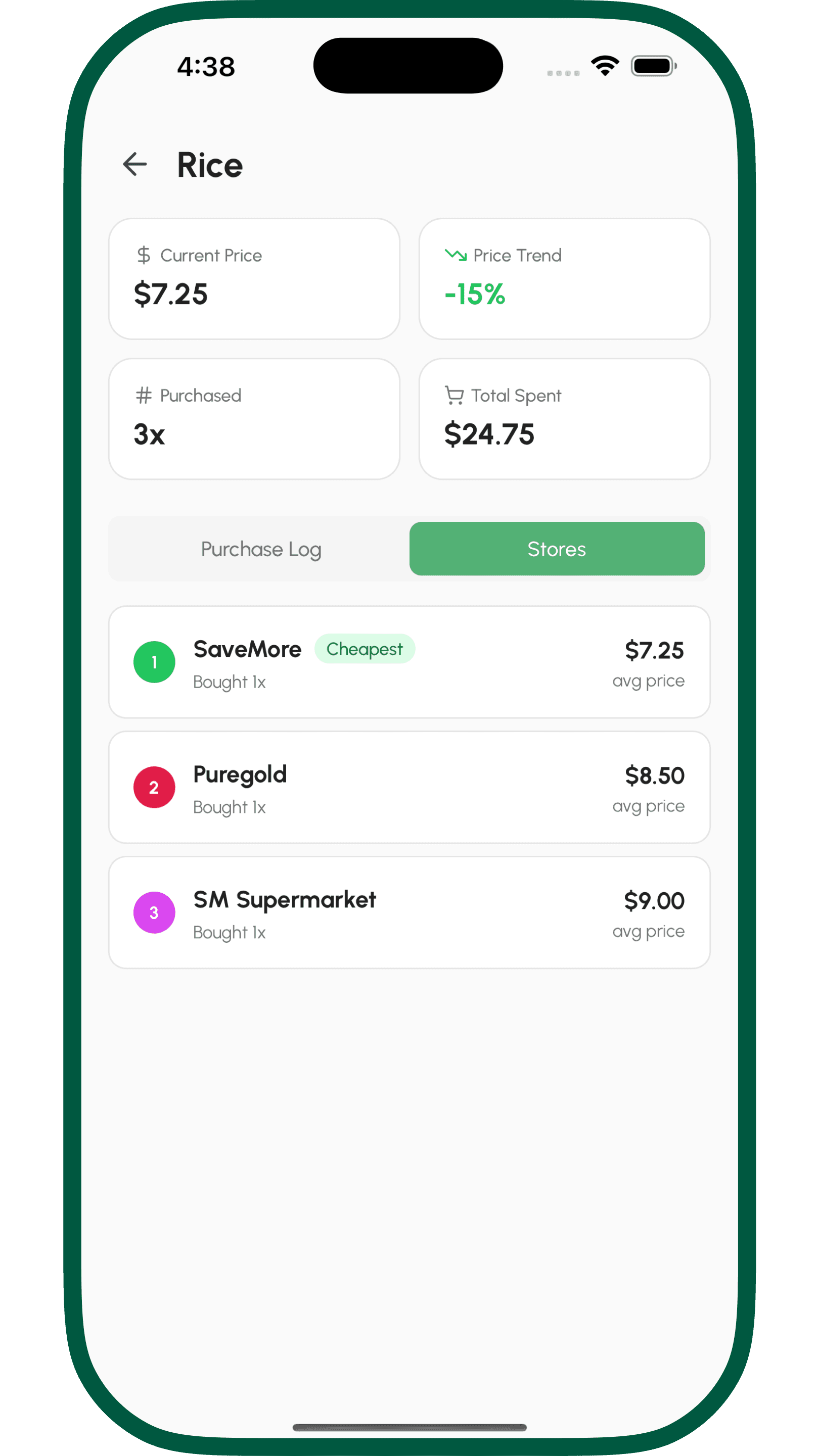 GroceryBudget comparing recorded grocery prices across stores